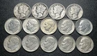Lot of 14 Silver Dimes 90% Silver ~1 Oz ASW $1.40 Face 1937-1964 Merc Roosevelt
