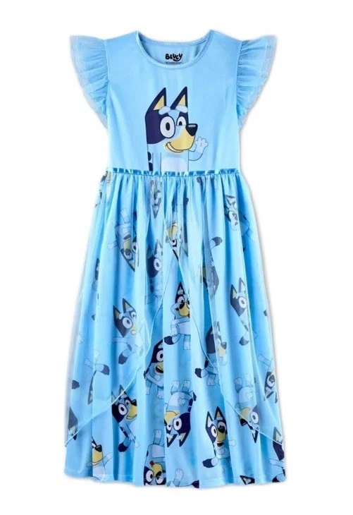 Camisón Bluey Personaje Niña Azul Satinado y Tul, Vestido Vestir 6/6X Nuevo con Etiquetas Foto 3 de 4