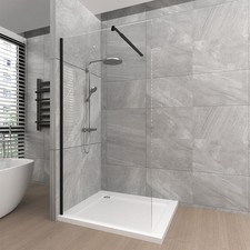 T&K 900x1900mm Walk in Shower Enclosure Wetroom Shower Screen Panel Matte Black 
