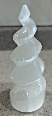 4'' Selenite Spiral Tower Unicorn Horn Natural Gemstone Crystal Morocco Specimen