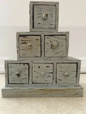 Distressed Lite Blue Paint Wood Storage Stacked Cube Sewing Box/Jewelry Box