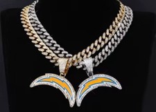 Los Angeles Chargers Gem Chain Necklace 24" Gold Silver Pendant Fan Jewelry