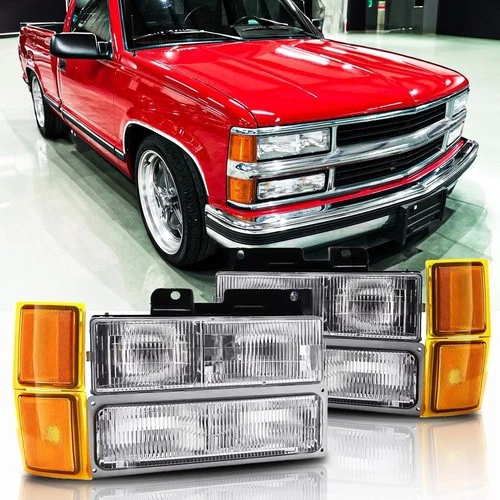 Headlights For 1994-1998 Chevy Silverado OBS C/K 1500 2500 3500 w/ Bumper Lamp