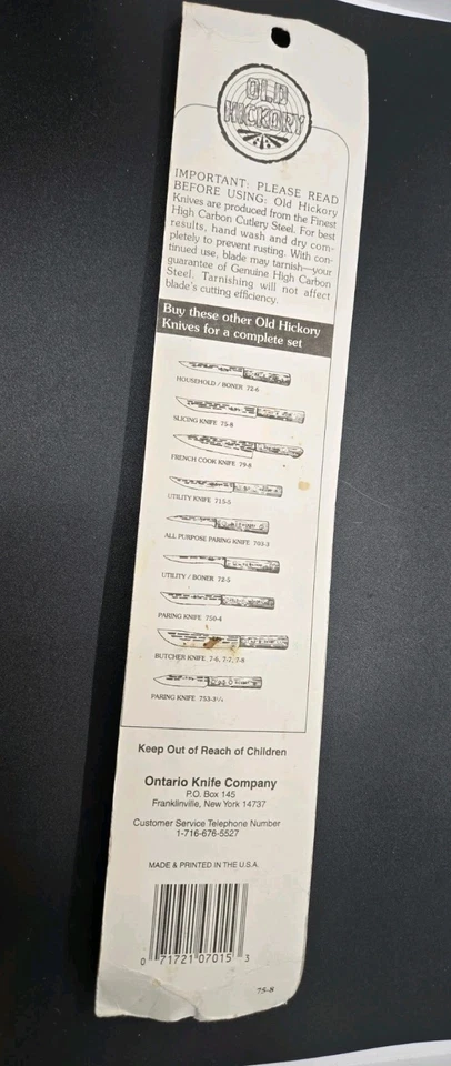 Old Hickory 75-8 Slicing Knife USA Made Carbon Steel NOS Sealed Vintage Blade - Image 3 of 3