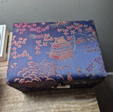Blue Pink Fabric Lined Chinese Rectangle Jewe...
