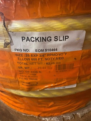 3/4'' Nylon Rope, 3 Strand, 600' Spool, Yellow (Open Box)