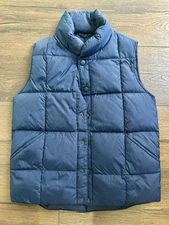 Women’s Lands End Full Zip Goose Down Puffer Vest Small S Navy Blue