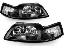 Headlights For 1999-2004 Ford Mustang Black Clear Pair Front Headlamp Assembly