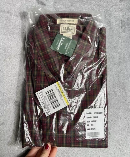 L.L. BEAN Dress Shirt Men size XXL Plaid Red Reg Fit Long Sleeve