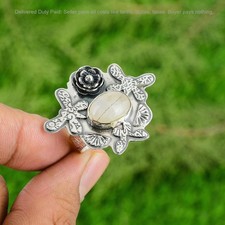 Valentines Deal Sterling Silver Rainbow Moonstone Gemstone Flower Birthday Ring