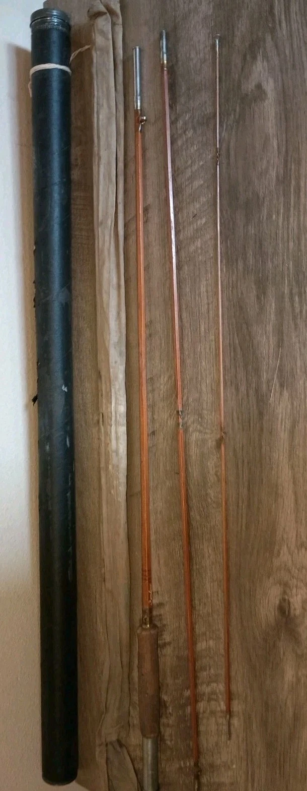 Vtg Very Rare Finline bamboo fly Fishing rod 8.7" 3 piece 9.5" Cork Handle