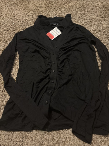 Women’s Long Sleeve Button Up Blouse In Black Size XS