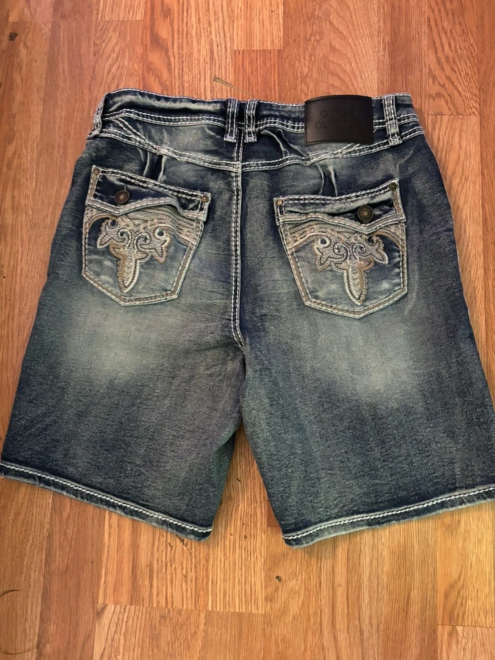 Pantalones Cortos Vaqueros Helix Y2K Grunge Estilo Gótico Sueltos Lavado Oscuro Talla 34 Foto 3 de 3