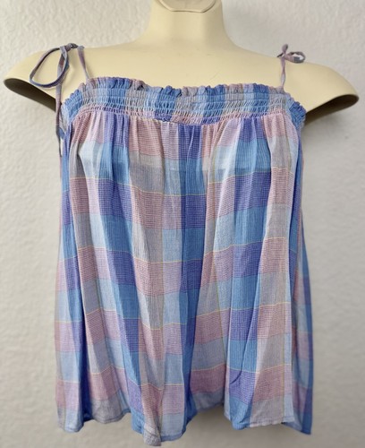 LOFT Tank Top Womens XL Plaid Smocked Sleeveless Lightweight Summer Rayon Casual - Bild 1 von 10