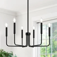 Farmhouse 6-Light Metal Chandelier, 29in Black Candle  Chandelier