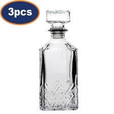 Whiskey Decanter Carafe Glass Crystal Cut Design Airtight Lid 1L Square 3Pc