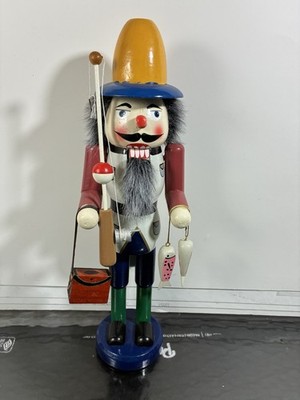 LTD Edition Wooden Nutcracker Fisherman W/Rod & Fish 15 Inch Christmas Decor