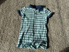 Polo Ralph Lauren Short Sleeve Collared Blue Stripe Romper One Piece 18M