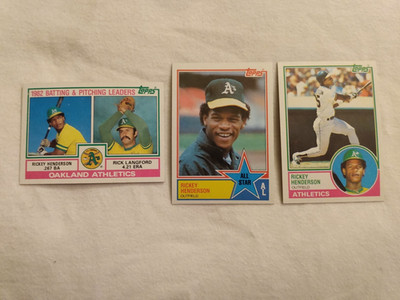 3 DIFFERENT RICKEY HENSERSON 1983 TOPPS # 180,391,531 . OAKLAND A's