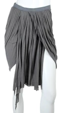 RICK OWENS LILIES Sea Gray Jersey Pleated Waist High-Low Hem Mini Skirt 40