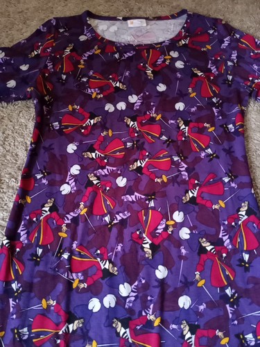 LuLaRoe Disney Villains Captain Hook T-shirt Dress Sz Medium Purple - Picture 3 of 12