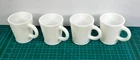 Vintage WHITE MILK GLASS D Handle Mugs Cup Oven Ware Glass Coffee Lot of 4