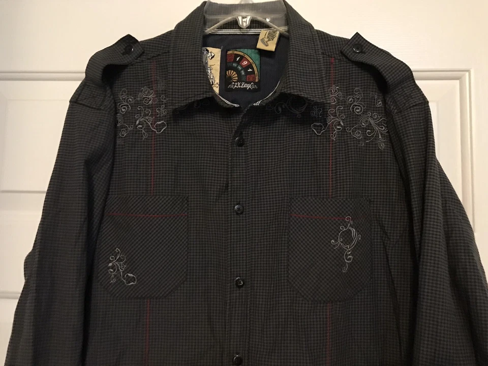 Members Only Prestige 191 Mens XL Gray Embroidered Button Up Shirt - Image 2 of 4