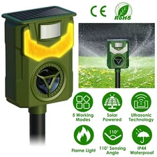 Solar Ultrasonic Animal Repeller with Flame Light Motion Detector Deer 