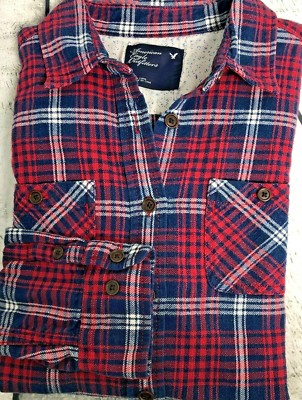 American Eagle Girls Shirt Multi Color Pocket Flannel  Cotton Long Sleeve 10 Med