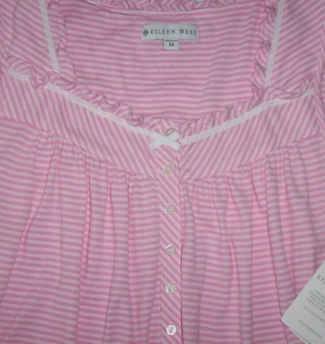 Nwt $64 EILEEN WEST Pink Striped Cotton Blend Jersey Knit Sleeveless Nightgown L - Picture 8 of 8