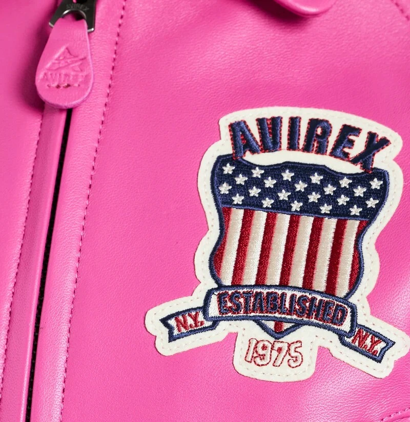 Mujeres Avirex Rosa Bombardero Real American Flight Chaqueta Chaqueta de Cuero para Damas Foto 3 de 4