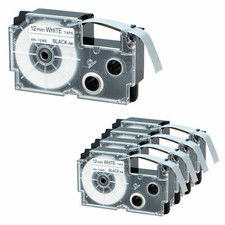 5-Pk/Pack XR-12WE for CASIO Label Tape Black on White 12mm 1/2'' KL430 KL-100