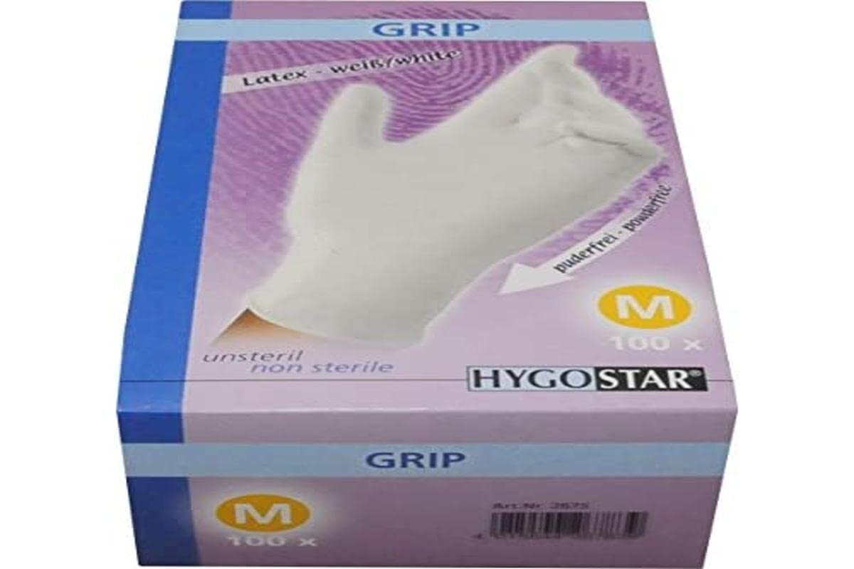 HYGOSTAR GANTS EN Latex "Grip", M, Blanc 7-8 / M