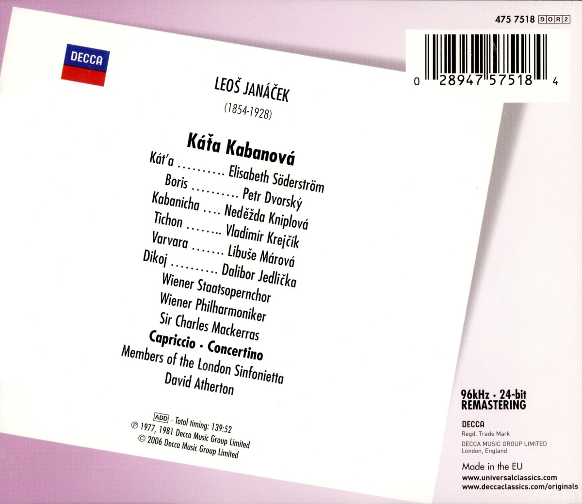 【中古CD】Janacek / KATA KABANOVA : WIENER PHILHARMONIKER・MACKERRAS Leoš Janácek - Káťa Kabanová; Sir Charles Mackerras (CD