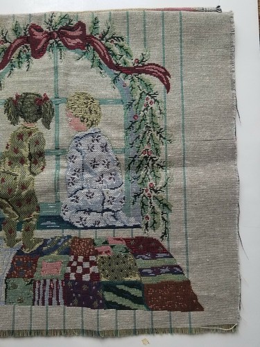 Vtg Christmas tapestry pillow Fabric cover boy girl wildlife scene church deer - Picture 10 of 11