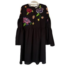 ASOS DESIGN fluted sleeve embroidered smock mini dress size 6