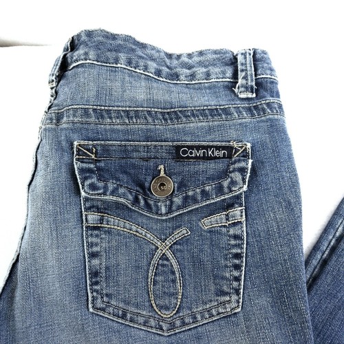 Calvin Klein Womens Designer Jeans Soft Stonewashed Size 12 Logo Embellished - Picture 3 of 7