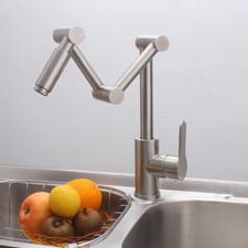 Single Handle Kitchen Faucet Brushed Nickel Folding Mixer Water Sink Tap SUS