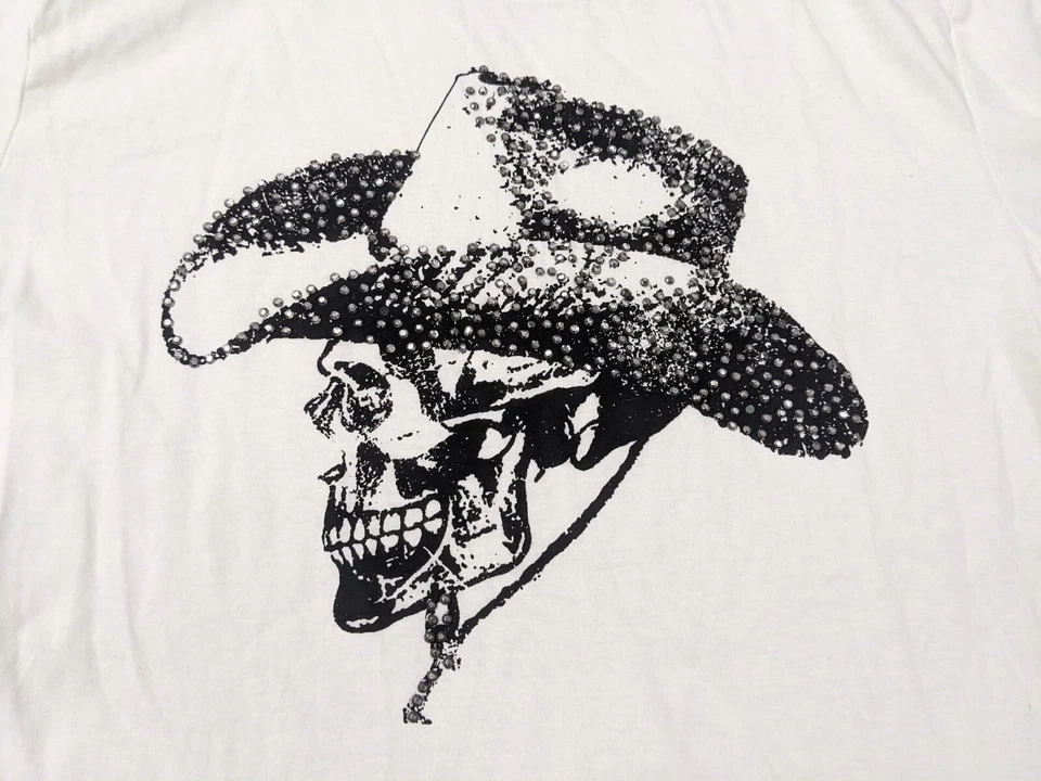 Camiseta Angelo Litrico Masculina Média Caveira Cowboy Western Strass Racer Branca - Imagem 4 de 4