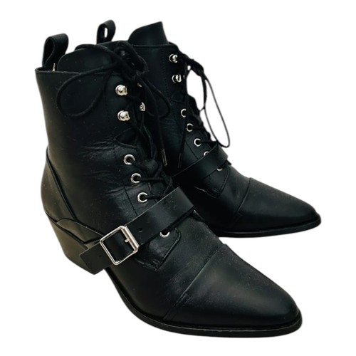 $400 ALLSAINTS KATY LEATHER LACE UP MOTO COMBAT CHUNKY BLACK 37 (TB14)