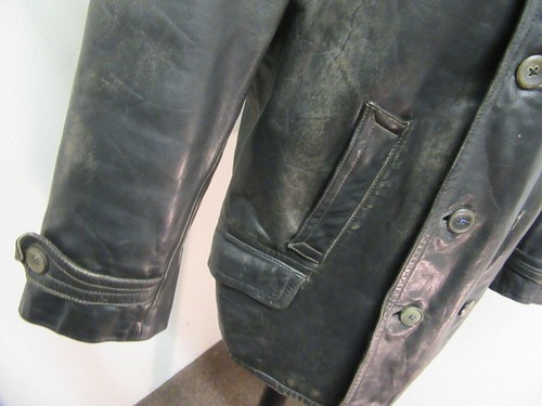 VINTAGE WW2 GERMAN LEATHER KREIGSMARINE HALF BELT JACKET SIZE L - Picture 6 of 21