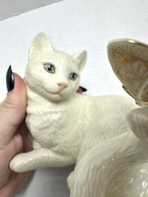 VTG Lenox Enchantment Porcelain Ivory Blue Eyes Cat Gold Butterfly