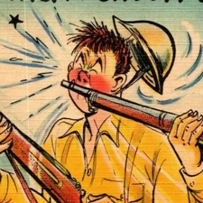 Getting a Snootful of Army Life WWII Linen Vintage Postcard 5225