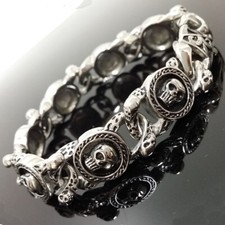 Stainless Steel Silver Black Skull Link Chain Gothic Men Bracelet 8.66" 15.5mm