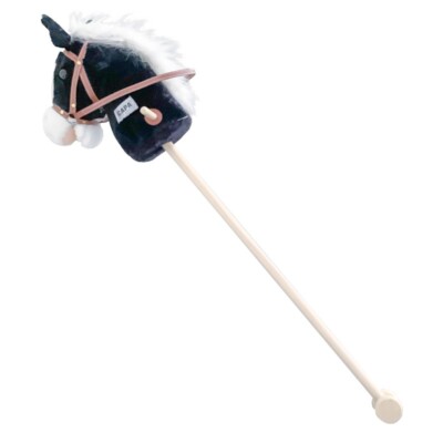 CAPA  Steckenpferd mit Rollen, Schwarz, 90cm  Kuschelpferd für Kinder, Holzgriff