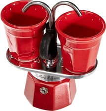Bialetti - Mini Express Set Cafetera 2 Tazas (90 Ml) + 2 Tazas, Rojo
