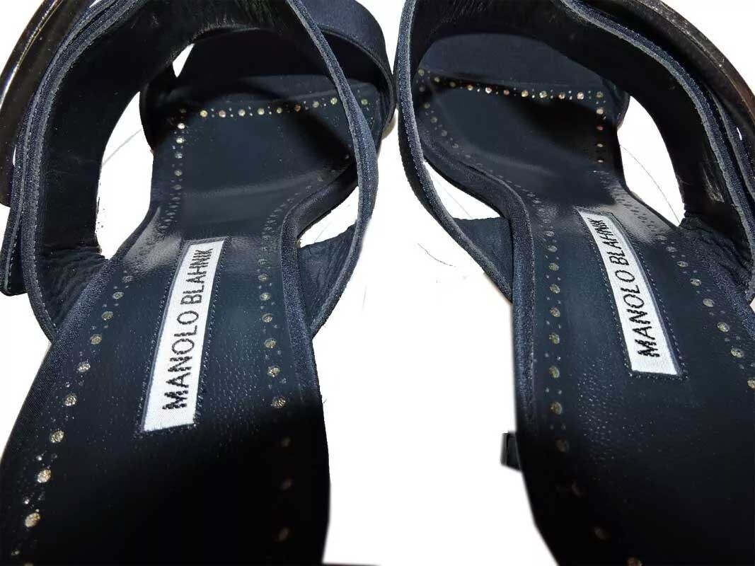 サンダル・ミュール MANOLO BLAHNIK Blue Satin Elhob Sandals Manolo Blahnik Blue Satin Ankle-Strap Sandals 37 – STYLISHTOP