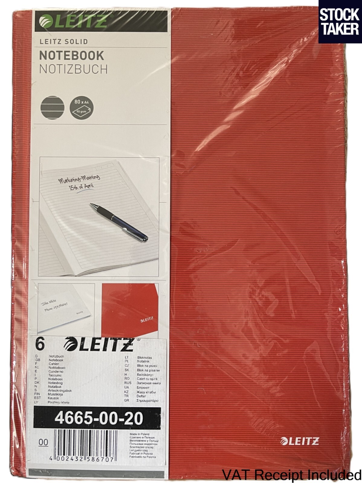 (6 Pack) LEITZ Casebound Notebook A4 Ruled Non-perforated 90gm Paper  (VAT Incl)