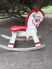Vintage Solid Wood Handmade Hand-painted Rocking Horse 1950s or 60s