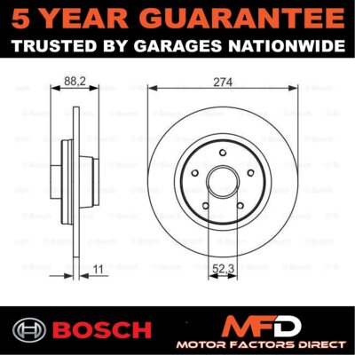 Brake Disc Rear Bosch Fits Renault Kangoo 2008-2024 + Other Models
